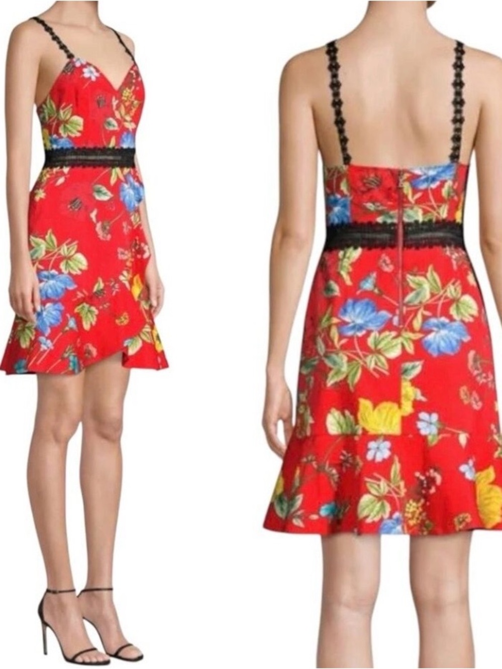 Alice + Olivia Red Kirby Red Floral Mini Dress